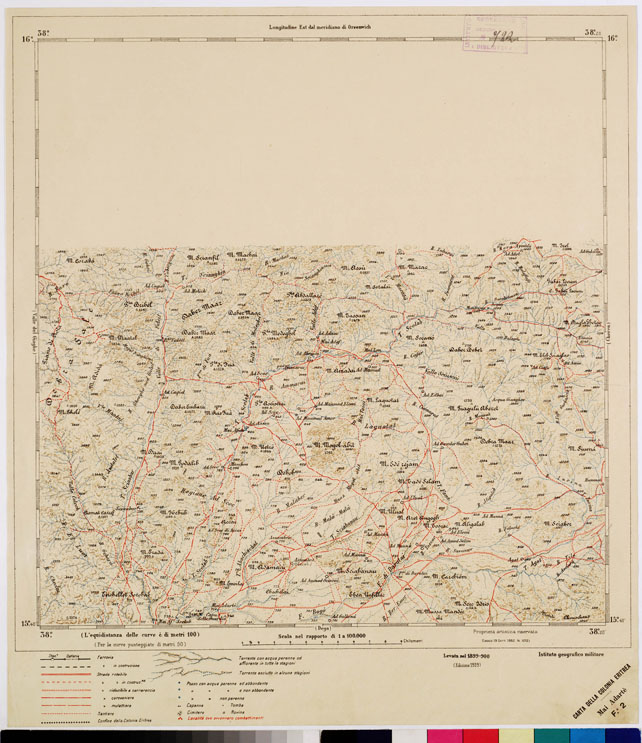 (N:2938) CARTA DELLA COLONIA ERITREA. I.G.M. - Foglio 2 - MAI ADARTE' (B0010430) Carte e stampe antiche: riproduzione a colori su carta (formato A2)