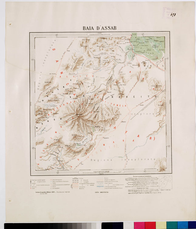 (N:4215) CARTA DIMOSTRATIVA DELLA COLONIA ERITREA E REGIONI ADIACENTI - BAIA D'ASSAB (B0010566) Carte e stampe antiche: riproduzione a colori su carta (formato A2)