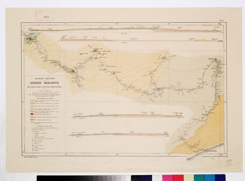 (N:15814) SCHIZZO GEOLOGICO DEGLI ITINERARI PERCORSI E RILEVATI NELLA SOMALIA MERIDIONALE. DUE TAVOLE - Tavola II (B0010598) Carte e stampe antiche: riproduzione a colori su carta (formato A2)