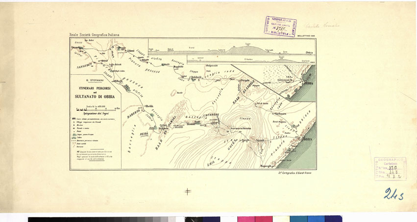 (N:11012) ITINERARI PERCORSI NEL SULTANATO DI OBBIA PER G. STEFANINI. (B0011236) Carte e stampe antiche: riproduzione a colori su carta (formato A2)