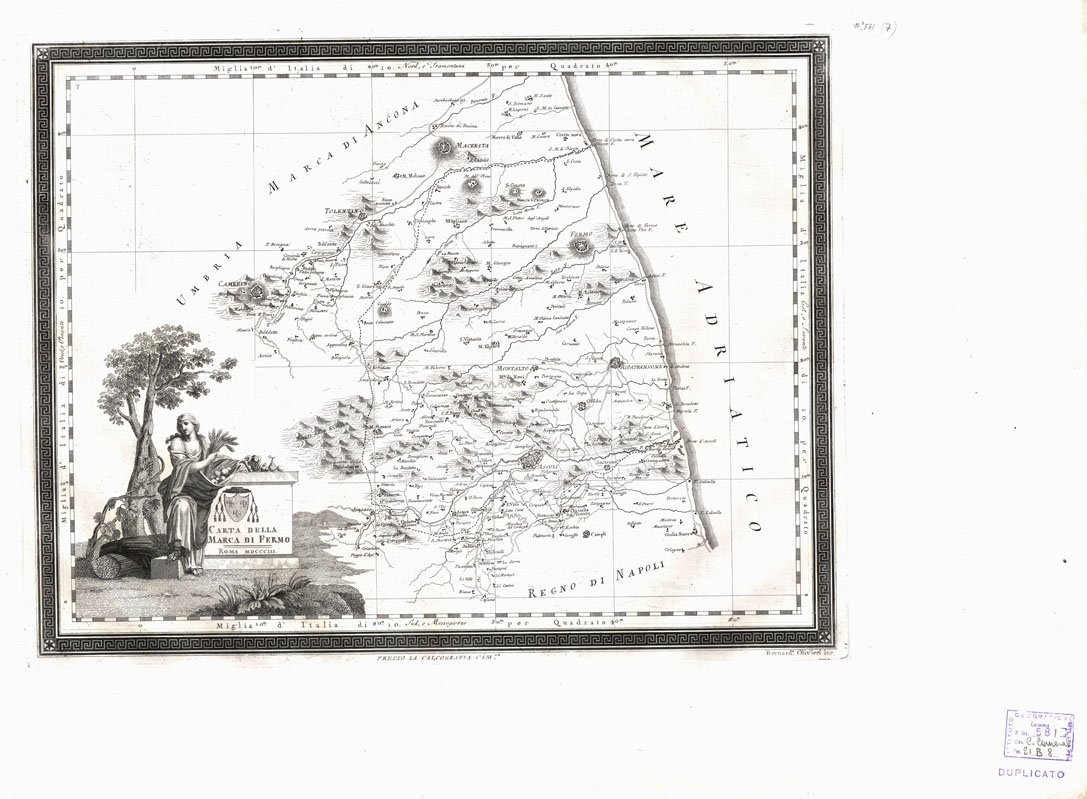 (N:11406) CARTA DELLA MARCA DI FERMO. ROMA MDCCCIII (B0012961) Carte e stampe antiche: riproduzione a colori su carta (formato A2)