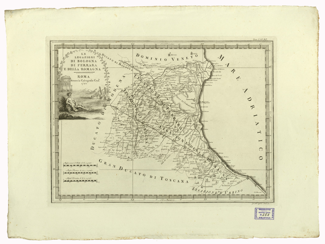 (N:11241) CARTE ANTICHE PROVENIENTI DALLA CALCOGRAFIA CAMERALE DI ROMA - LE LEGAZIONI DI BOLOGNA DI FERRARA E DELLA ROMAGNA- Tomo I n. 35 (B0013011) Carte e stampe antiche: riproduzione a colori su carta (formato A2)