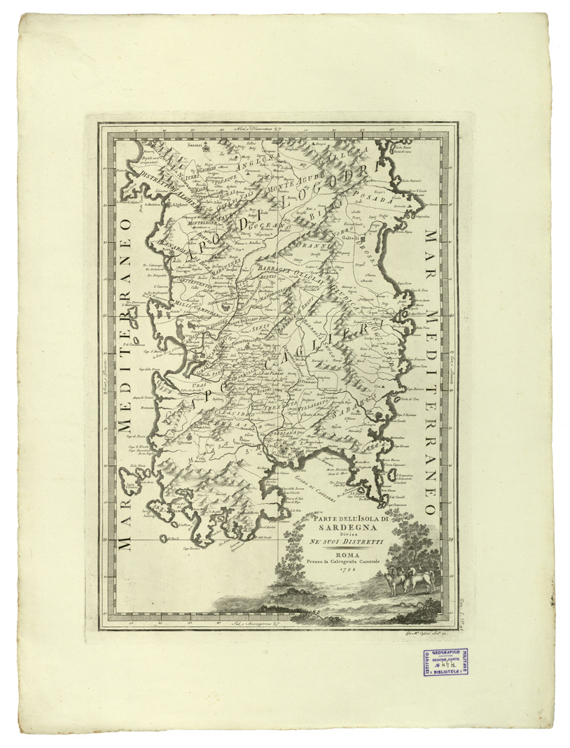 (N:11185) CARTE ANTICHE PROVENIENTI DALLA CALCOGRAFIA CAMERALE DI ROMA - PARTE DELL'ISOLA DI SARDEGNA DIVISA NE SUOI DISTRETTI - Tomo I n. 48 (B0013024) Carte e stampe antiche: riproduzione a colori su carta (formato A2)