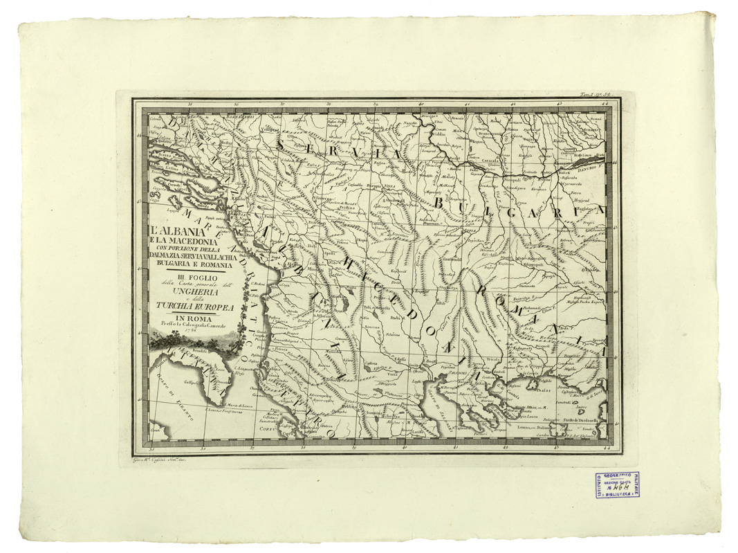 (N:11173) CARTE ANTICHE PROVENIENTI DALLA CALCOGRAFIA CAMERALE DI ROMA - L'ALBANIA E LA MACEDONIA CON PORZIONE DELLA DALMAZIA SERVIA VALACCHIA BULGARIA E ROMANIA - Tomo I n. 52 (B0013027) Carte e stampe antiche: riproduzione a colori su carta (formato A2)