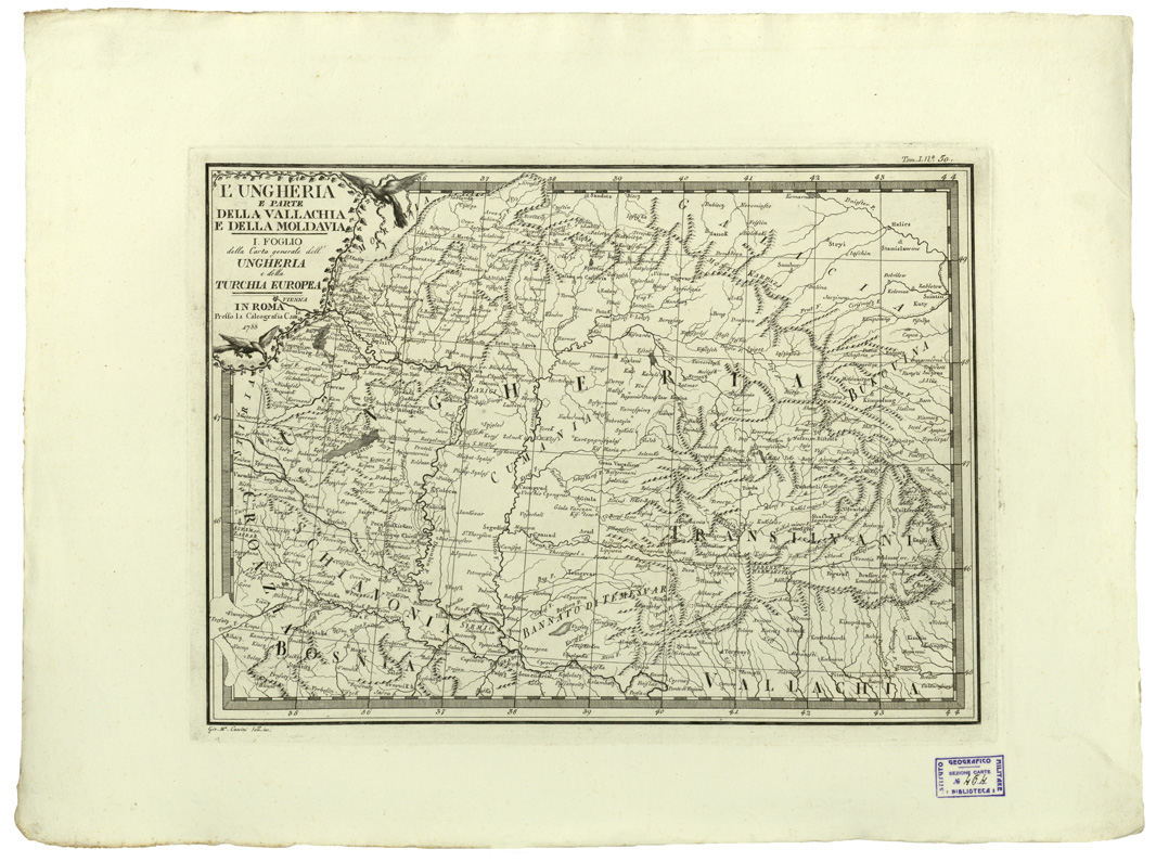 (N:11121) CARTE ANTICHE PROVENIENTI DALLA CALCOGRAFIA CAMERALE DI ROMA - L'UNGHERIA E PARTE DELLA VALLACHIA E DELLA MOLDAVIA I. FOGLIO DELLA CARTA GENERALE DELL'UNGHERIA E DELLA TURCHIA EUROPEA - Tomo I n. 50 (B0013033) Carte e stampe antiche: riproduzione a colori su carta (formato A2)