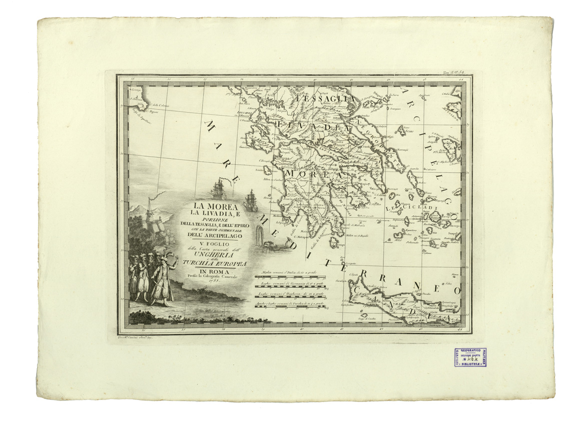 (N:11119) CARTE ANTICHE PROVENIENTI DALLA CALCOGRAFIA CAMERALE DI ROMA - LA MOREA LA LIVADIA, E PORZIONE DELLA TESSAGLIA, E DELL'EPIRO CON LA PARTE OCCIDENTALE DELL'ARCIPELAGO - Tomo II n. 54 (B0013034) Carte e stampe antiche: riproduzione a colori su carta (formato A2)
