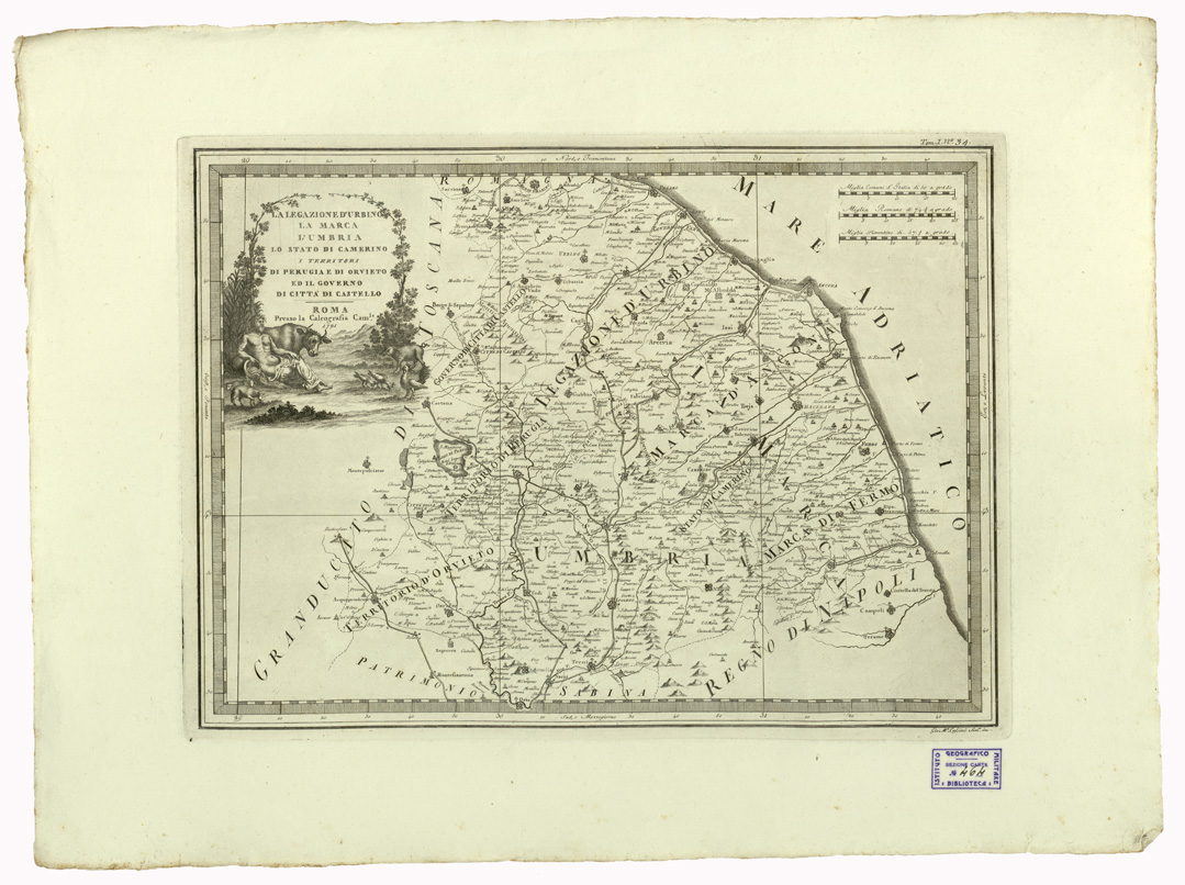 (N:11097) CARTE ANTICHE PROVENIENTI DALLA CALCOGRAFIA CAMERALE DI ROMA - LA LEGAZIONE D'URBINO LA MARCA L'UMBRIA LO STATO DI CAMERINO I TERRITORI DI PERUGIA E DI ORVIETO ED IL GOVERNO DI CITTA' DI CASTELLO - Tomo I n. 34 (B0013037) Carte e stampe antiche: riproduzione a colori su carta (formato A2)