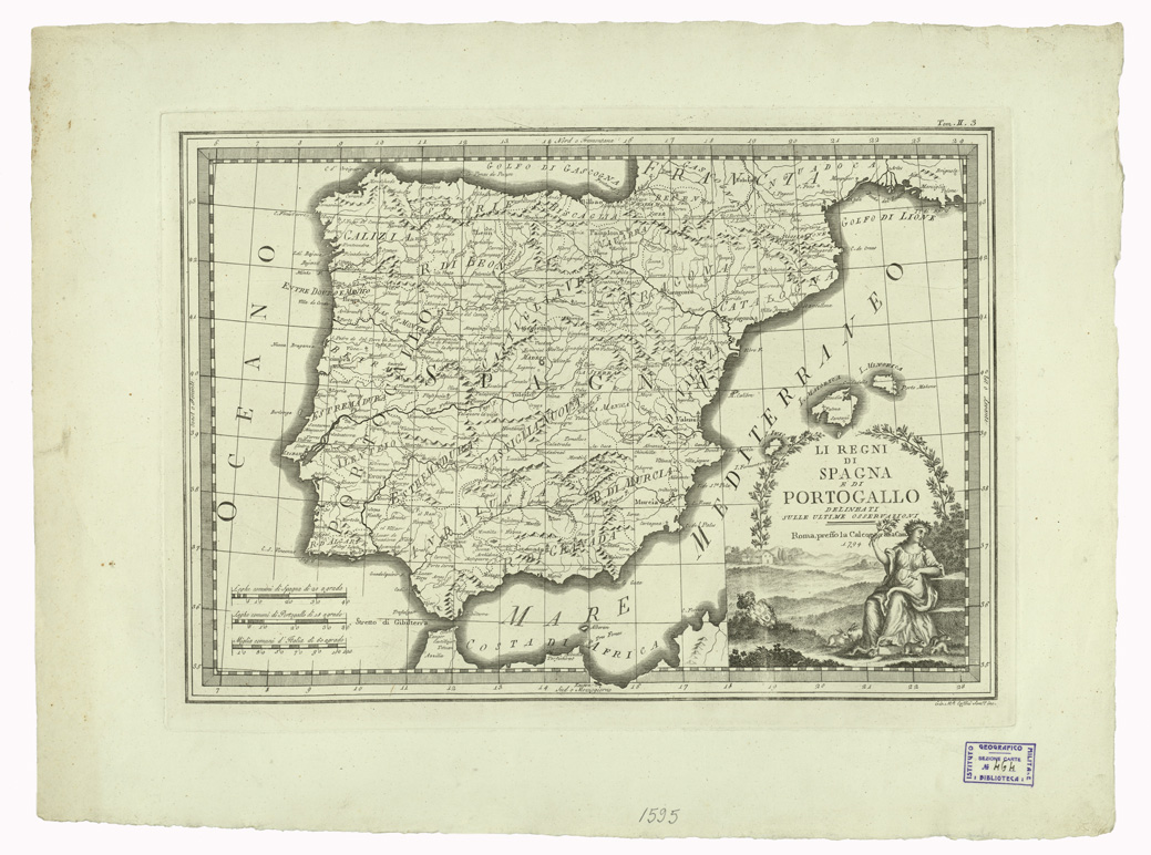 (N:10354) CARTE ANTICHE PROVENIENTI DALLA CALCOGRAFIA CAMERALE DI ROMA - LI REGNI DI SPAGNA E DI PORTOGALLO DELINEATI SULLE ULTIME OSSERVAZIONI - Tomo II n. 3 (B0013044) Carte e stampe antiche: riproduzione a colori su carta (formato A2)