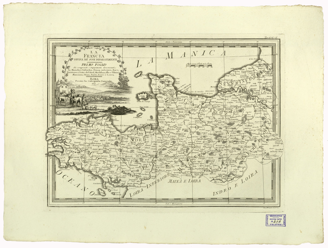 (N:9891) CARTE ANTICHE PROVENIENTI DALLA CALCOGRAFIA CAMERALE DI ROMA - LA FRANCIA DIVISA NE SUOI DIPARTIMENTI - Tomo II n. 16 (B0013046) Carte e stampe antiche: riproduzione a colori su carta (formato A2)