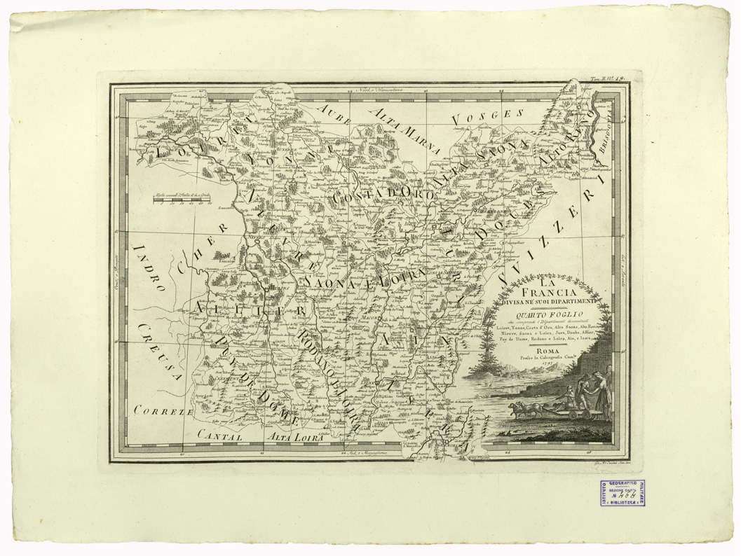 (N:9877) CARTE ANTICHE PROVENIENTI DALLA CALCOGRAFIA CAMERALE DI ROMA - LA FRANCIA DIVISA NE SUOI DIPARTIMENTI - Tomo II n. 19 (B0013049) Carte e stampe antiche: riproduzione a colori su carta (formato A2)