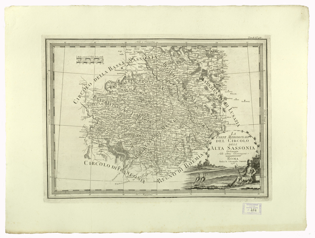 (N:9052) CARTE ANTICHE PROVENIENTI DALLA CALCOGRAFIA CAMERALE DI ROMA DELINEATA SULLE ULTIME OSSERVAZIONI - LA PARTE MERIDIONALE DEL CIRCOLO DELL'ALTA SASSONIA - Tomo II n. 43 (B0013081) Carte e stampe antiche: riproduzione a colori su carta (formato A2)