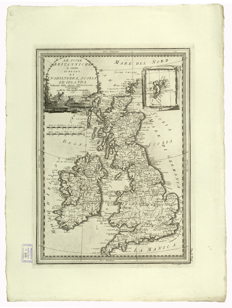 (N:9017) CARTE ANTICHE PROVENIENTI DALLA CALCOGRAFIA CAMERALE DI ROMA - LE ISOLE BRITANNICHE O SIENO LI REGNI DI INGHILTERRA, SCOZIA ED IRLANDA DELINEATI SULLE ULTIME OSSERVAZIONI - Tomo II n. 48 (B0013085) Carte e stampe antiche: riproduzione a colori su carta (formato A2)