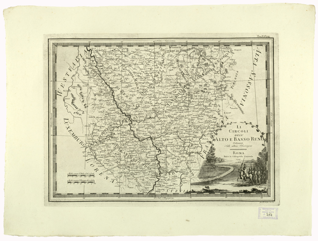 (N:8915) CARTE ANTICHE PROVENIENTI DALLA CALCOGRAFIA CAMERALE DI ROMA - LI CIRCOLI DELL'ALTO E BASSO RENO DELINEATI SULLE ULTIME OSSERVAZIONI - Tomo II n. 42 (B0013089) Carte e stampe antiche: riproduzione a colori su carta (formato A2)