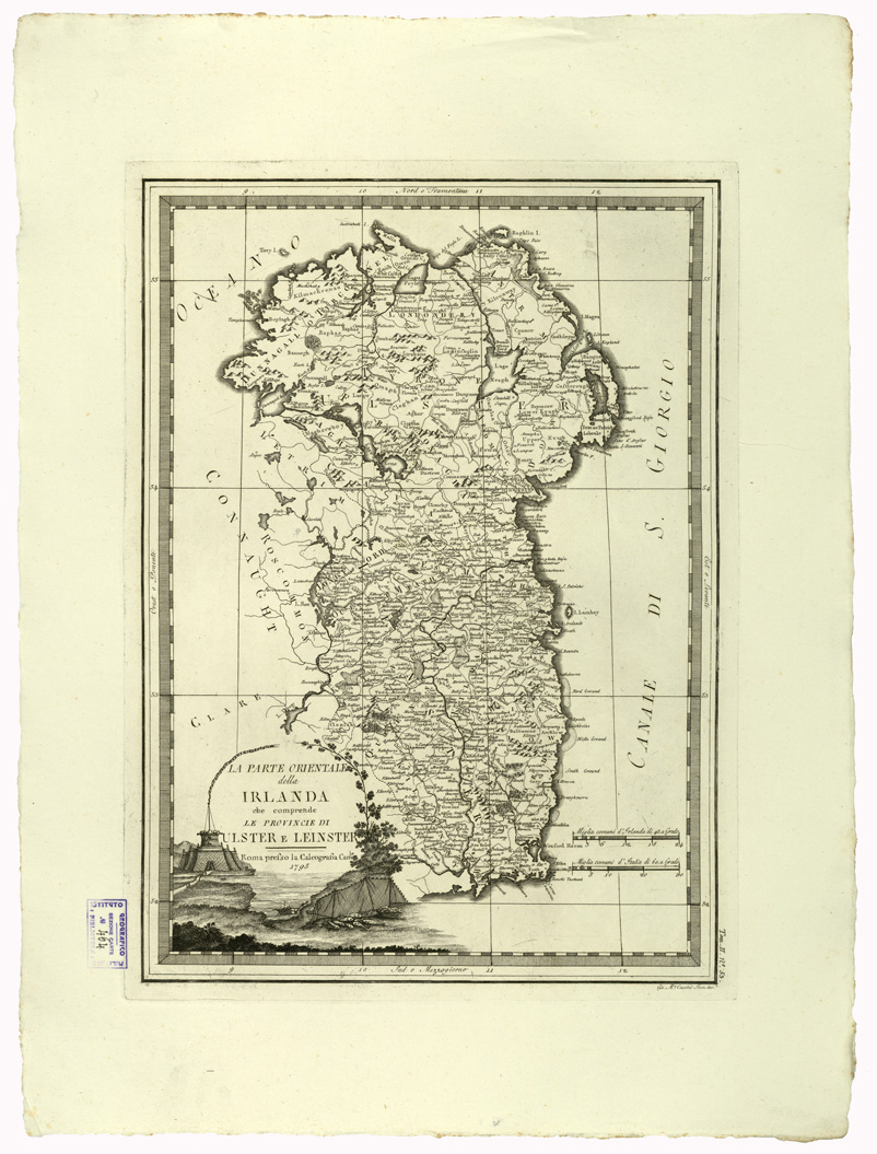(N:8742) CARTE ANTICHE PROVENIENTI DALLA CALCOGRAFIA CAMERALE DI ROMA - LA PARTE ORIENTALE DELLA IRLANDA CHE COMPRENDE LE PROVINCIE DI ULSTER E LEINSTER - Tomo II n. 53 (B0013093) Carte e stampe antiche: riproduzione a colori su carta (formato A2)