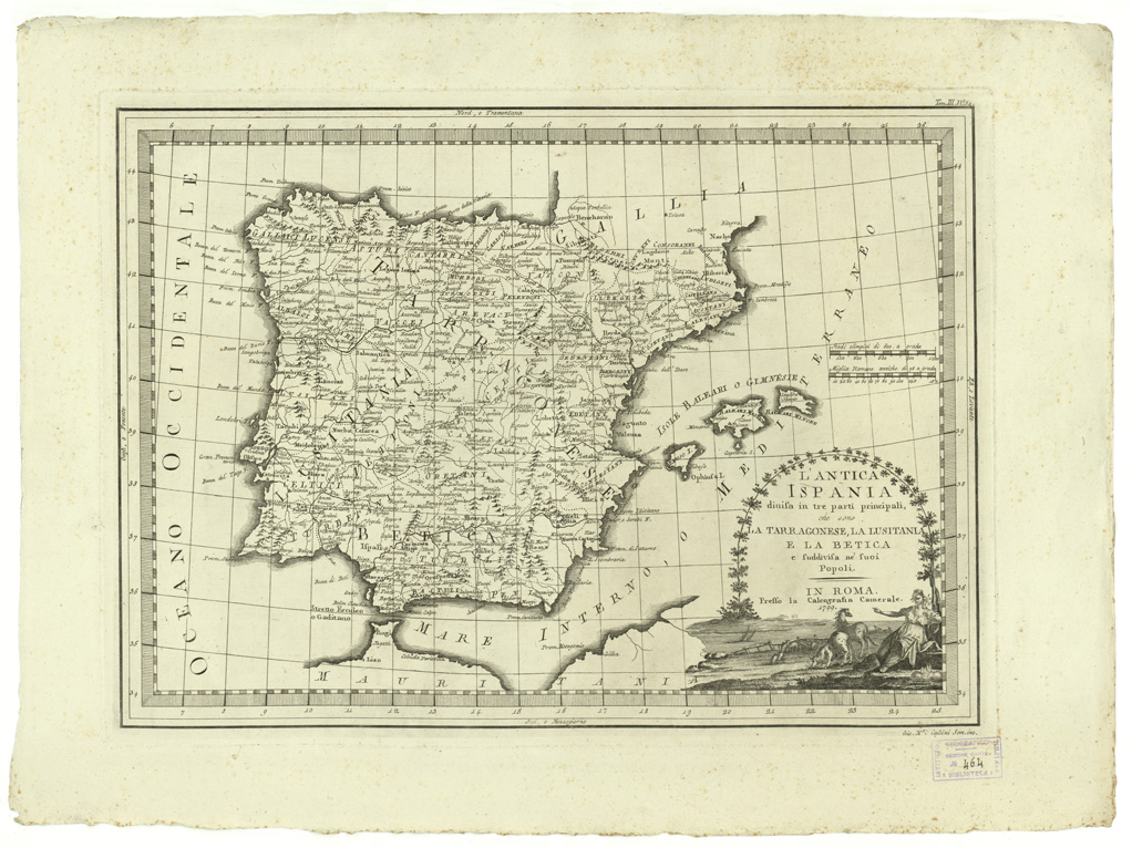 (N:8291) CARTE ANTICHE PROVENIENTI DALLA CALCOGRAFIA CAMERALE DI ROMA - L'ANTICA ISPANIA DIVISA IN TRE PARTI PRINCIPALI, CHE SONO LA TARRAGONESE, LA LUSITANIA E LA BETICA E SUDDIVISA NE SUOI POPOLI - Tomo III n. 54 (B0013160) Carte e stampe antiche: riproduzione a colori su carta (formato A2)
