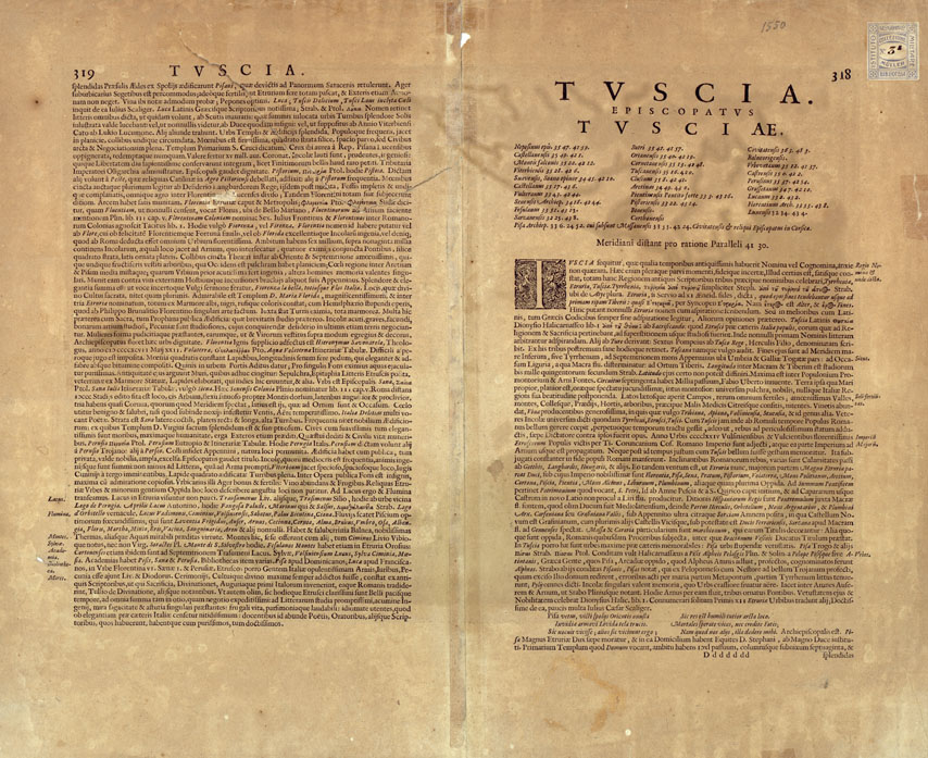 (N:1041) ITALIA IN GENERALE - TRE CARTE D'ITALIA DELL'ATLANTE DEL MERCATORE - TUSCIA PER GERARDUM MERCATOREM CUM PRIVILEGIO. 
Tavola 318 e Retro Carta (B0014008, B0014009) Carte e stampe antiche: riproduzione a colori su carta (formato A2)