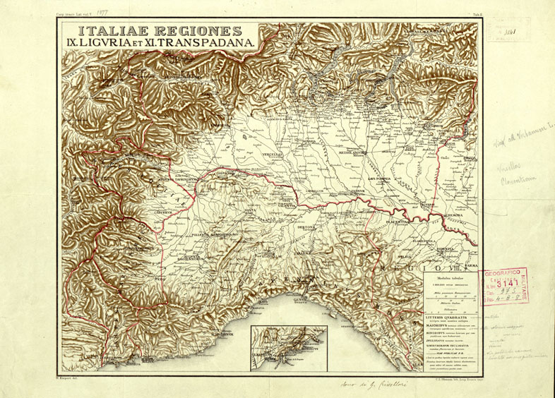 (N:695) ITALIAE REGIONES - IX LIGURIA ET XI TRANSPADANA (Regioni d'Italia) (B0014055) Carte e stampe antiche: riproduzione a colori su carta (formato A2)