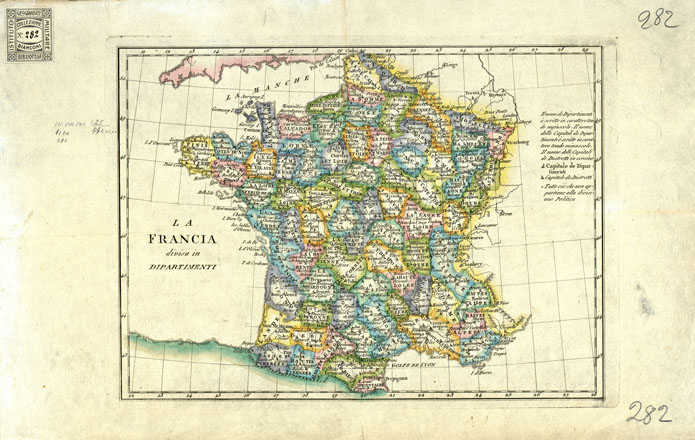 (N:20494) LA FRANCIA DIVISA IN DIPARTIMENTI (B0016952) Carte e stampe antiche: riproduzione a colori su carta (formato A2)