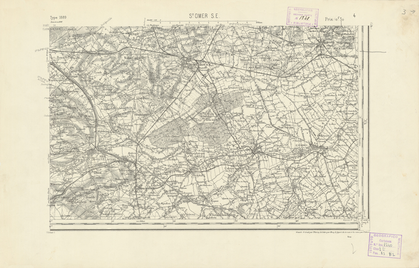(N:21701) CARTE DE FRANCE - SAINT OMER S.E. (B0018287) Carte e stampe antiche: riproduzione a colori su carta (formato A2)