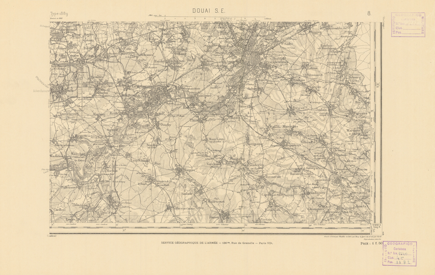 (N:21714) CARTE DE FRANCE - DOUAI S.E. (B0018300) Carte e stampe antiche: riproduzione a colori su carta (formato A2)