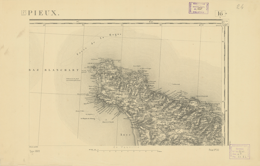 (N:21737) CARTE DE FRANCE - LES PIEUX (B0018323) Carte e stampe antiche: riproduzione a colori su carta (formato A2)