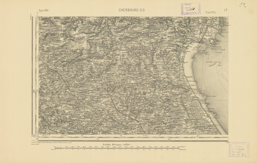 (N:21741) CARTE DE FRANCE - CHERBOURG S.O. (B0018327) Carte e stampe antiche: riproduzione a colori su carta (formato A2)