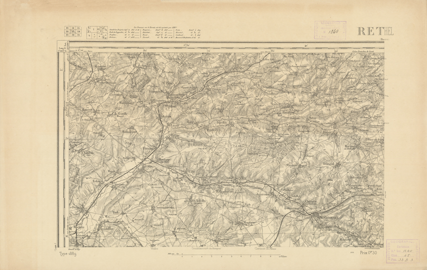 (N:21751) CARTE DE FRANCE - RETHEL (B0018338) Carte e stampe antiche: riproduzione a colori su carta (formato A2)
