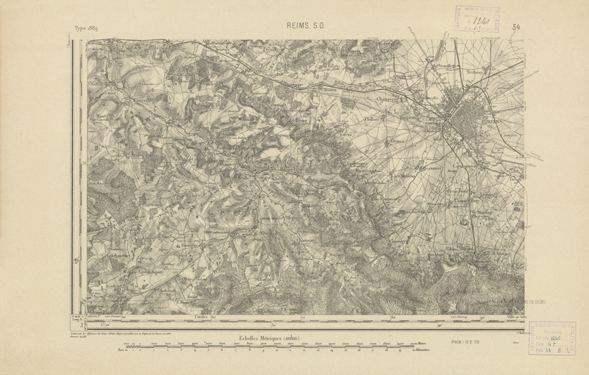 (N:21783) CARTE DE FRANCE - REIMS S.O. (B0018370) Carte e stampe antiche: riproduzione a colori su carta (formato A2)