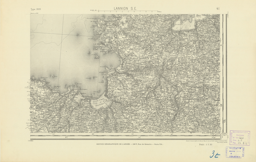 (N:21795) CARTE DE FRANCE - LANNION S.E. (B0018382) Carte e stampe antiche: riproduzione a colori su carta (formato A2)