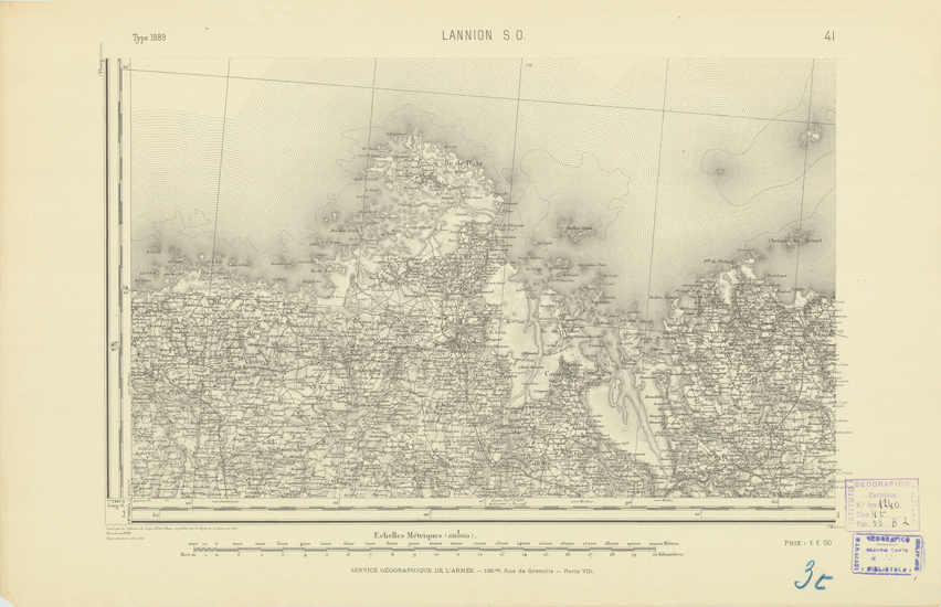 (N:21796) CARTE DE FRANCE - LANNION S.O. (B0018383) Carte e stampe antiche: riproduzione a colori su carta (formato A2)