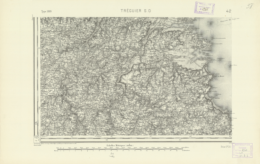 (N:21800) CARTE DE FRANCE - TREGUIER S.O. (B0018387) Carte e stampe antiche: riproduzione a colori su carta (formato A2)