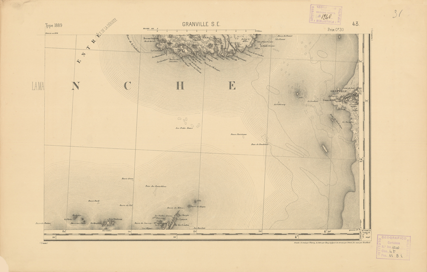 (N:21802) CARTE DE FRANCE - GRANVILLE S.E. (B0018389) Carte e stampe antiche: riproduzione a colori su carta (formato A2)
