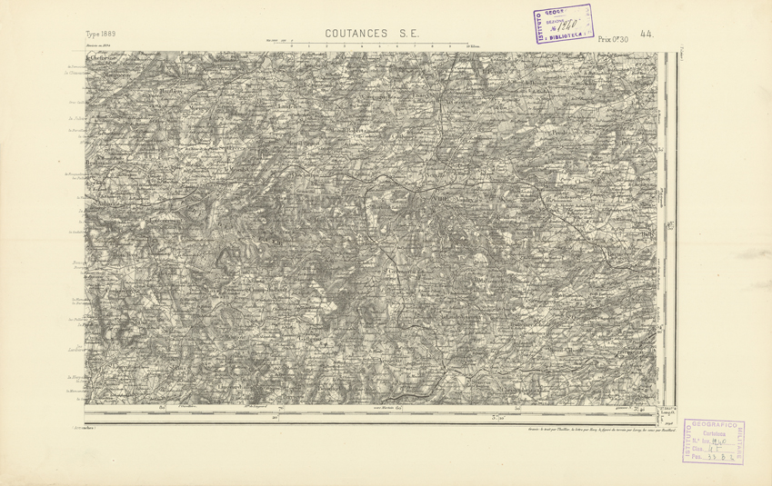 (N:21806) CARTE DE FRANCE - COUTANCES S.E. (B0018393) Carte e stampe antiche: riproduzione a colori su carta (formato A2)