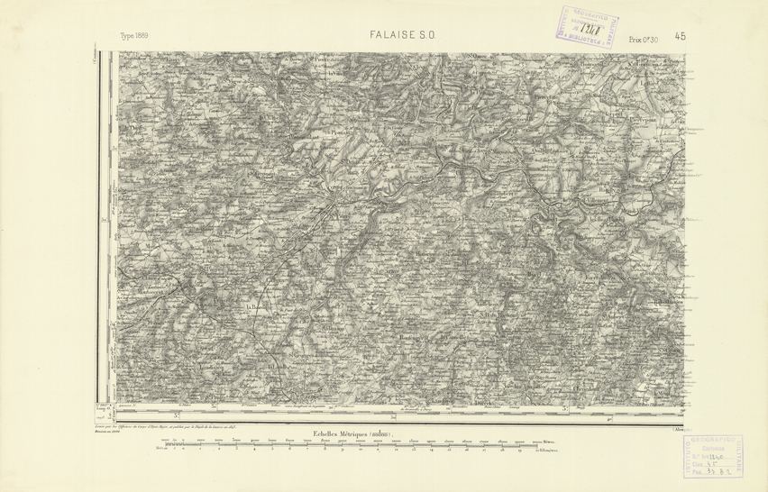 (N:21811) CARTE DE FRANCE - FALAISE S.O. (B0018398) Carte e stampe antiche: riproduzione a colori su carta (formato A2)