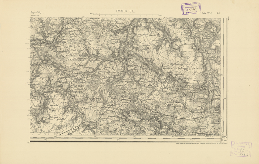 (N:21818) CARTE DE FRANCE - EVREUX S.E. (B0018405) Carte e stampe antiche: riproduzione a colori su carta (formato A2)