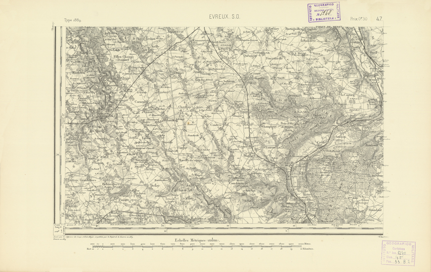 (N:21819) CARTE DE FRANCE - EVREUX S.O. (B0018406) Carte e stampe antiche: riproduzione a colori su carta (formato A2)