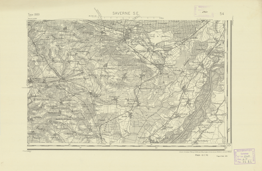 (N:21841) CARTE DE FRANCE - SAVERNE S.E. (B0018427) Carte e stampe antiche: riproduzione a colori su carta (formato A2)