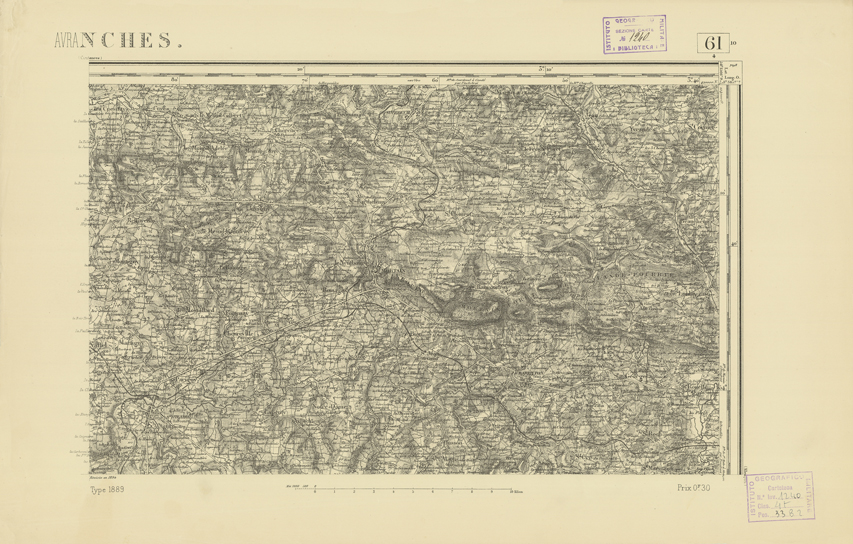(N:21860) CARTE DE FRANCE - AVRANCHES (B0018447) Carte e stampe antiche: riproduzione a colori su carta (formato A2)
