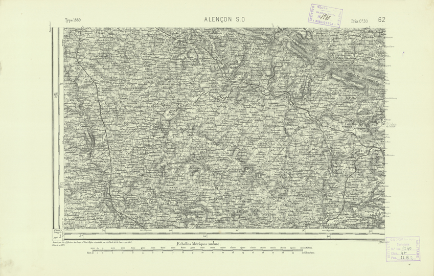 (N:21866) CARTE DE FRANCE - ALENCON S.O. (B0018453) Carte e stampe antiche: riproduzione a colori su carta (formato A2)