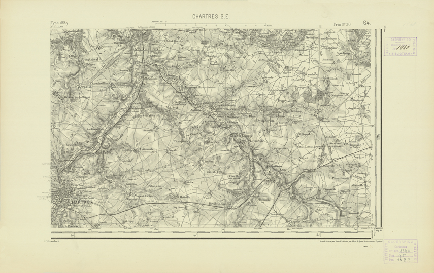 (N:21872) CARTE DE FRANCE - CHARTRES S.E. (B0018459) Carte e stampe antiche: riproduzione a colori su carta (formato A2)