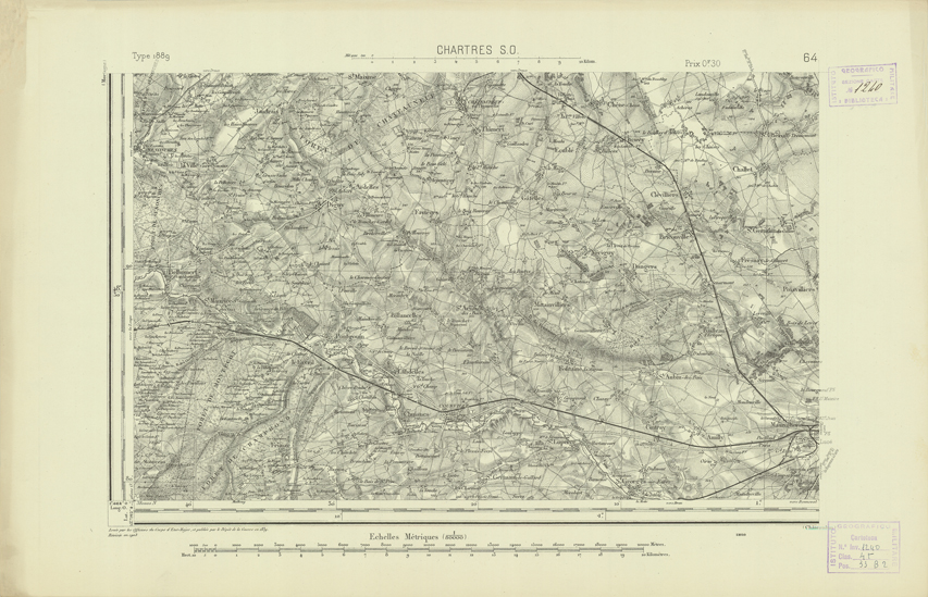 (N:21873) CARTE DE FRANCE - CHARTRES S.O. (B0018460) Carte e stampe antiche: riproduzione a colori su carta (formato A2)