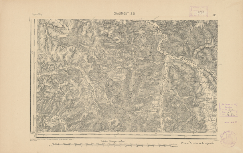 (N:21947) CARTE DE FRANCE - CHAUMONT S.O. (B0018534) Carte e stampe antiche: riproduzione a colori su carta (formato A2)