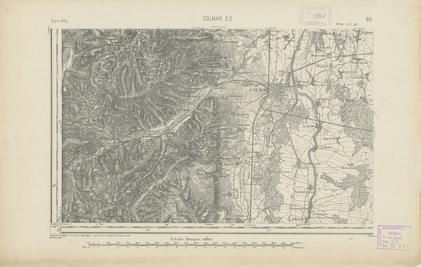 (N:21957) CARTE DE FRANCE - COLMAR S.O. (B0018544) Carte e stampe antiche: riproduzione a colori su carta (formato A2)