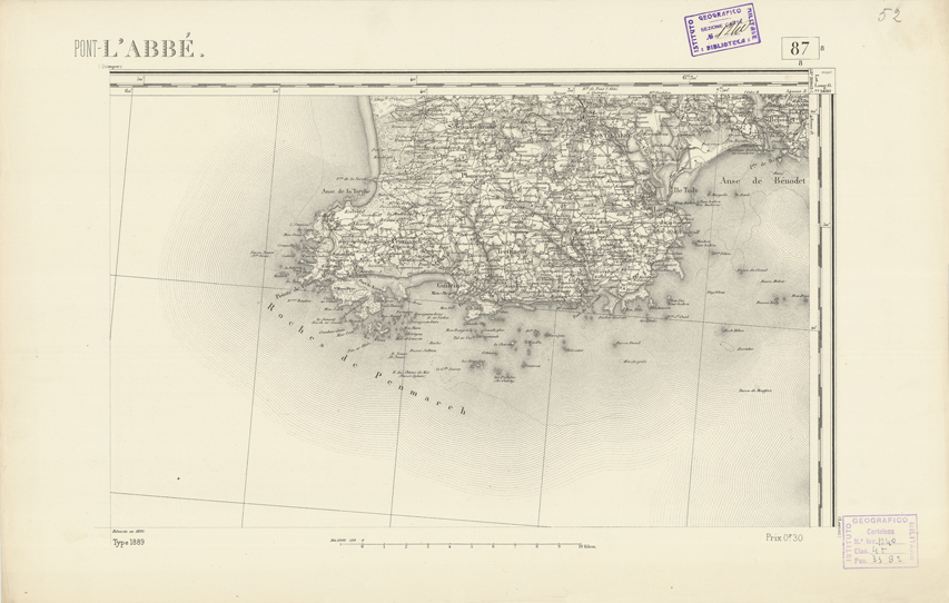 (N:21958) CARTE DE FRANCE - PONT- L'ABBE' (B0018545) Carte e stampe antiche: riproduzione a colori su carta (formato A2)
