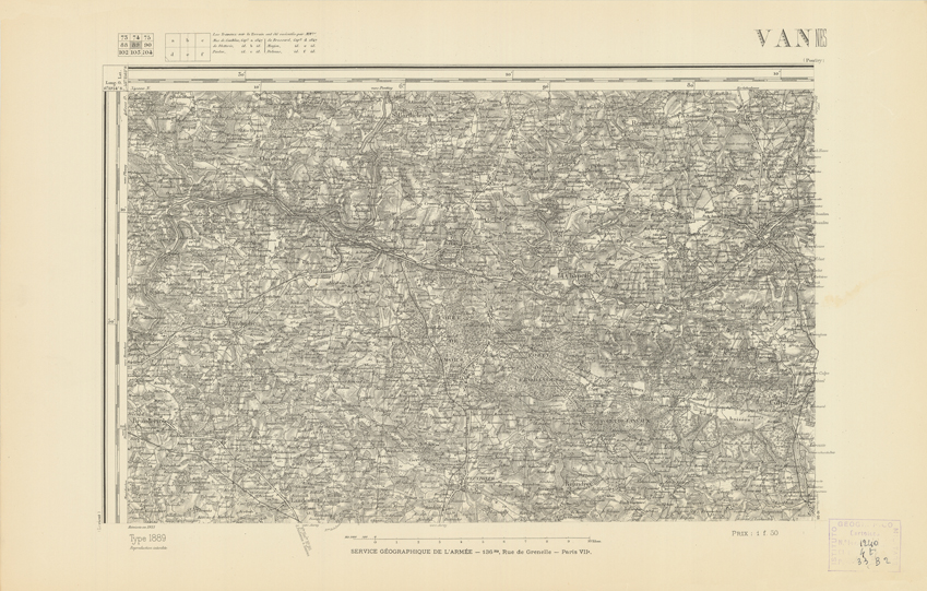 (N:21963) CARTE DE FRANCE - VANNES (B0018550) Carte e stampe antiche: riproduzione a colori su carta (formato A2)