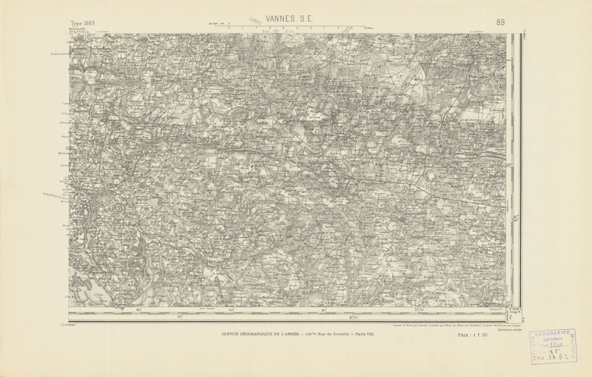 (N:21965) CARTE DE FRANCE - VANNES S.E. (B0018552) Carte e stampe antiche: riproduzione a colori su carta (formato A2)