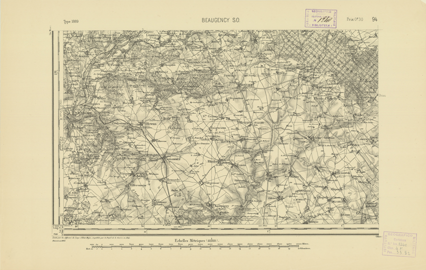 (N:21986) CARTE DE FRANCE - BEAUGENCY S.O. (B0018573) Carte e stampe antiche: riproduzione a colori su carta (formato A2)