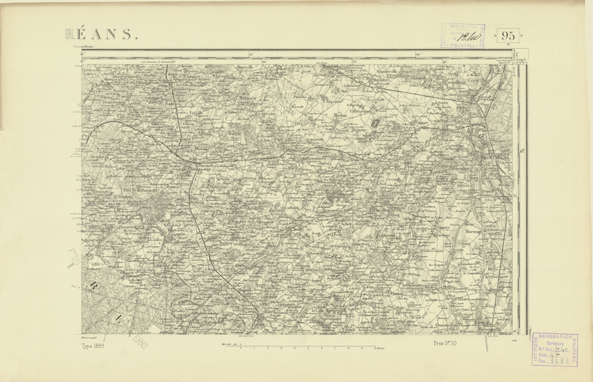 (N:21988) CARTE DE FRANCE - ORLEANS (B0018575) Carte e stampe antiche: riproduzione a colori su carta (formato A2)