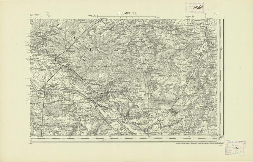 (N:21989) CARTE DE FRANCE - ORLEANS S.E. (B0018576) Carte e stampe antiche: riproduzione a colori su carta (formato A2)