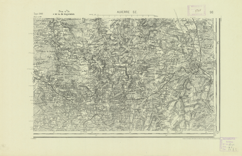 (N:21993) CARTE DE FRANCE - AUXERRE S.E. (B0018580) Carte e stampe antiche: riproduzione a colori su carta (formato A2)